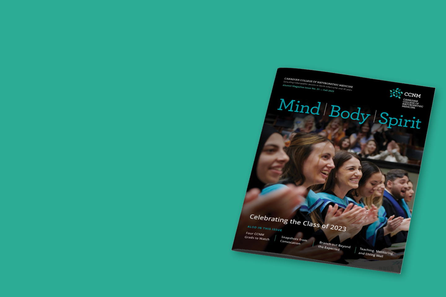 picture of the cover and inside of Ƶ's alumni magazine Mind Body Spirit